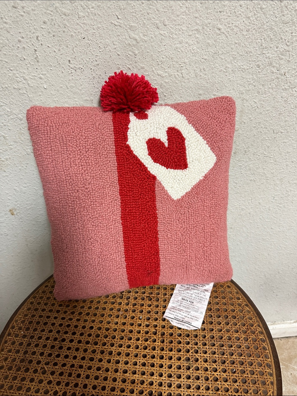 Valentine Pink & Red Heart Gift Tag Throw Pillow